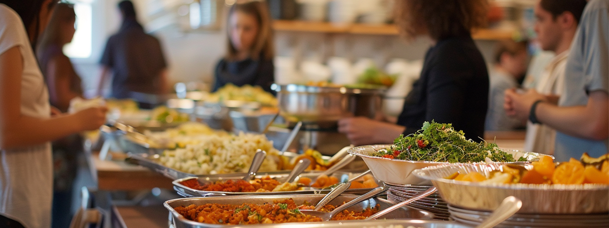 potluck-buffet Potluck with friends around the buffet