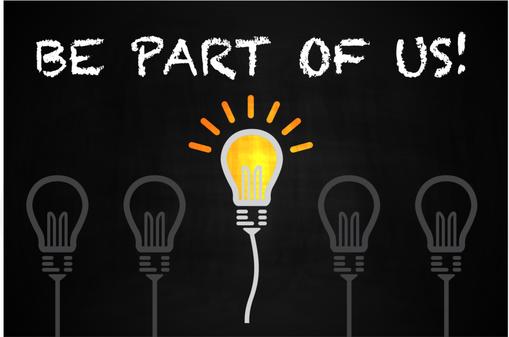 Be Part of Us Be Part of Us written in chalk with light bulbs