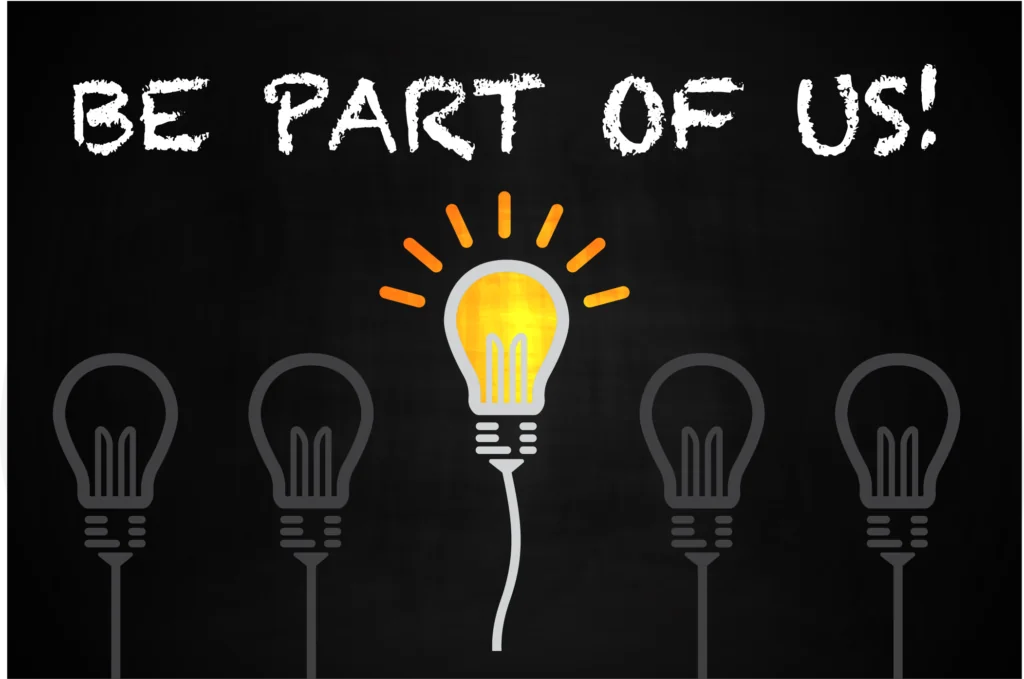 Be Part of Us Be Part of Us written in chalk with light bulbs