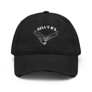 Distressed ball cap with HELL's M's logo